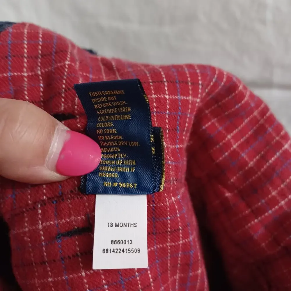 OshKosh B'gosh Corduroy Overalls‎ Kids 18M Navy Blue Flannel Lined Cargo Vestbak